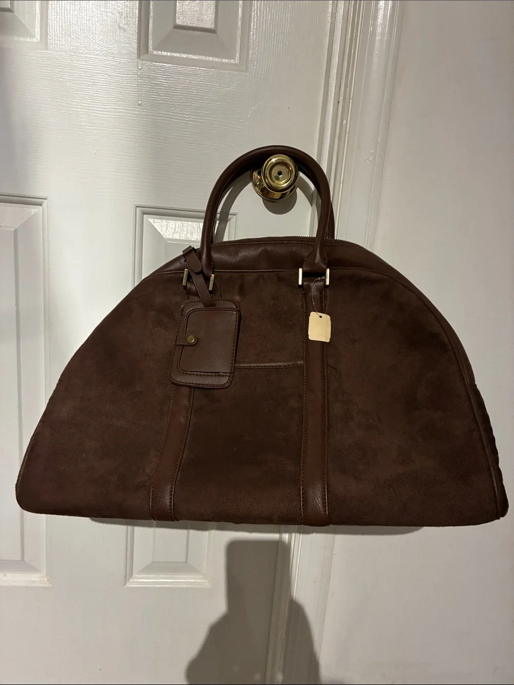 Men's White Barn Bath & Body Works Weekend Duffel Brown Suede Bag